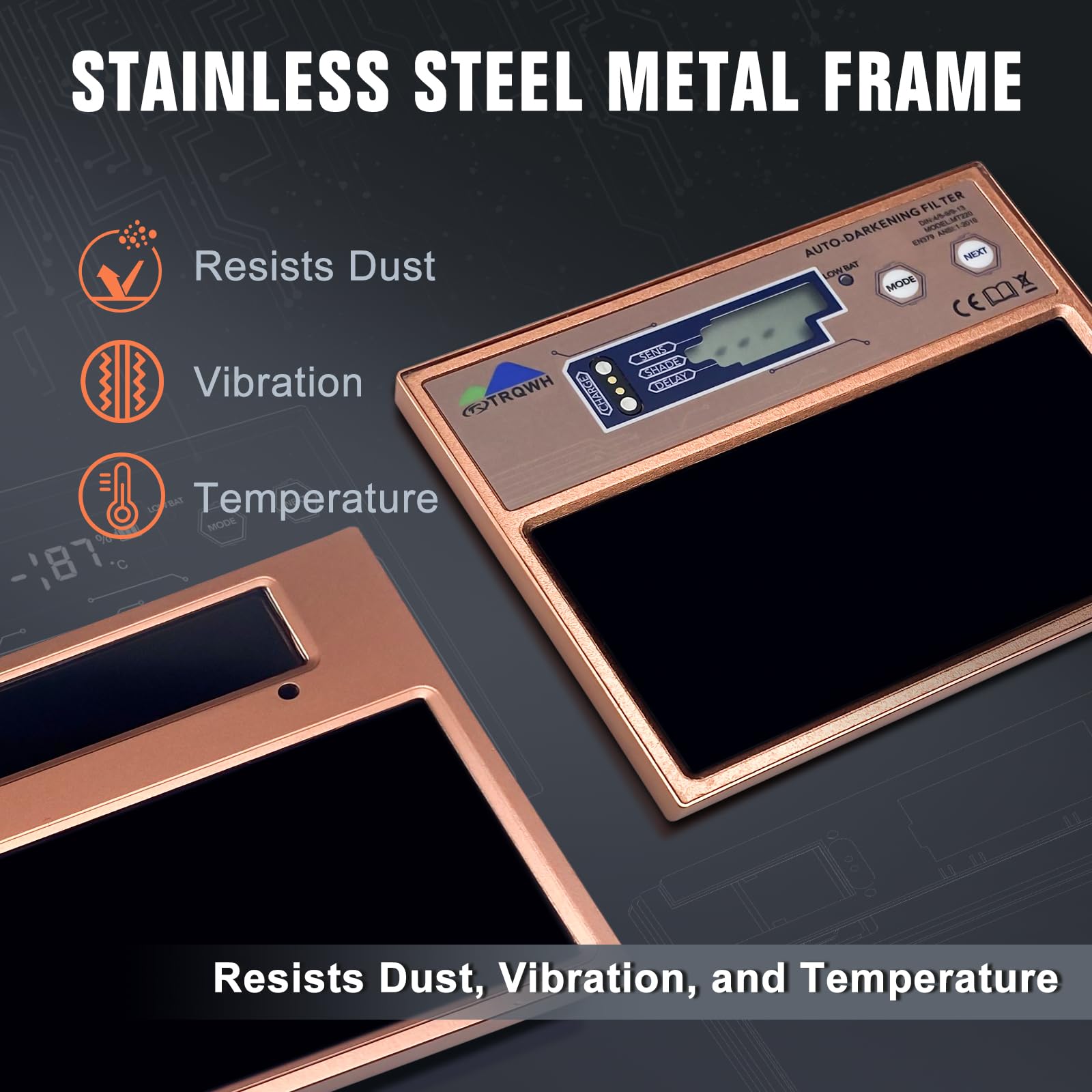 TRQWH Lente de soldadura de metal de 4.3 x 3.54 pulgadas, oscurecimiento automático, tecnología de color real, pantalla digital, lente de casco de soldadura, rango de sombra ajustable 4/5-13, lente de
