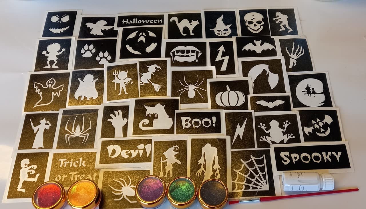 Giant Halloween glitter tattoo set stencils + glitter glue boys girls fundraising