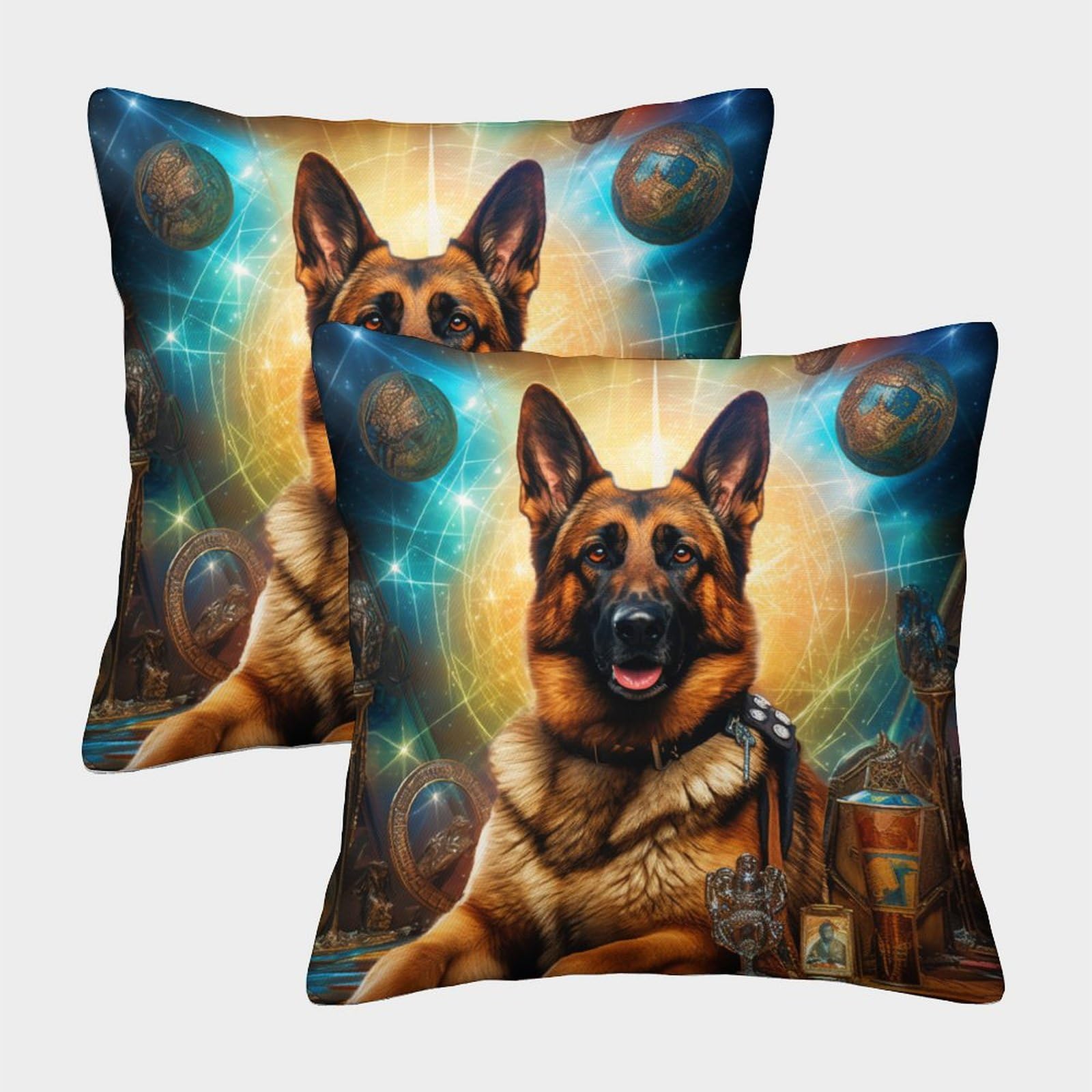Mefese German Shepherd Dog 3D Printed Square Pillowcases Square Throw Pillow Garden Cushion Super Soft Pack Of 2 For Home Couch Sofa Decorative, Gifts 40X40cm