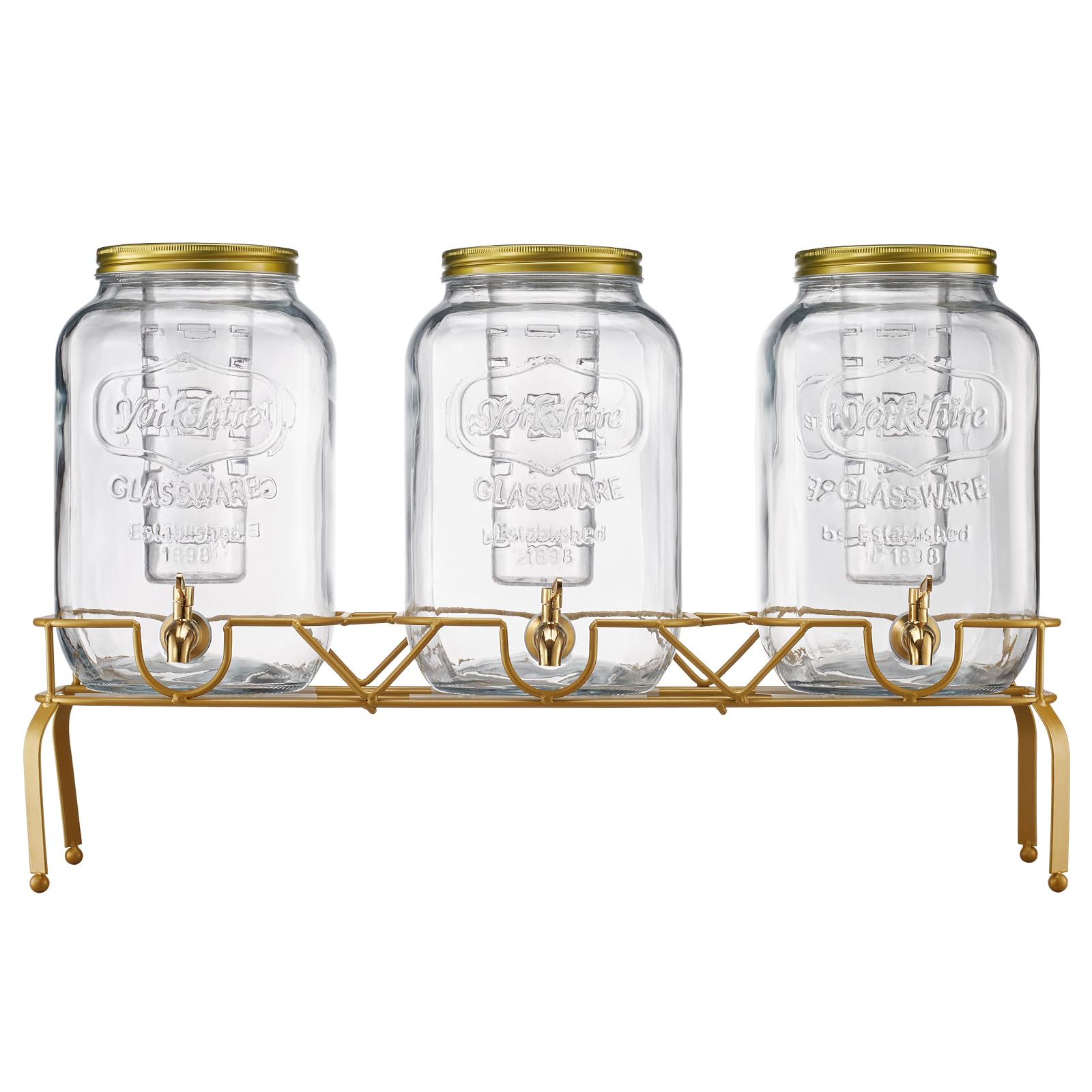 VEVOR Dispensador de Bebidas 8 L para Fiestas, Dispensador de Zumo de Cristal con Soporte de Metal, Grifo de Acero Inoxidable, Infusor, para Té Helado, Limonada y Zumo, 620 x 177 x 440 mm, 3 uds