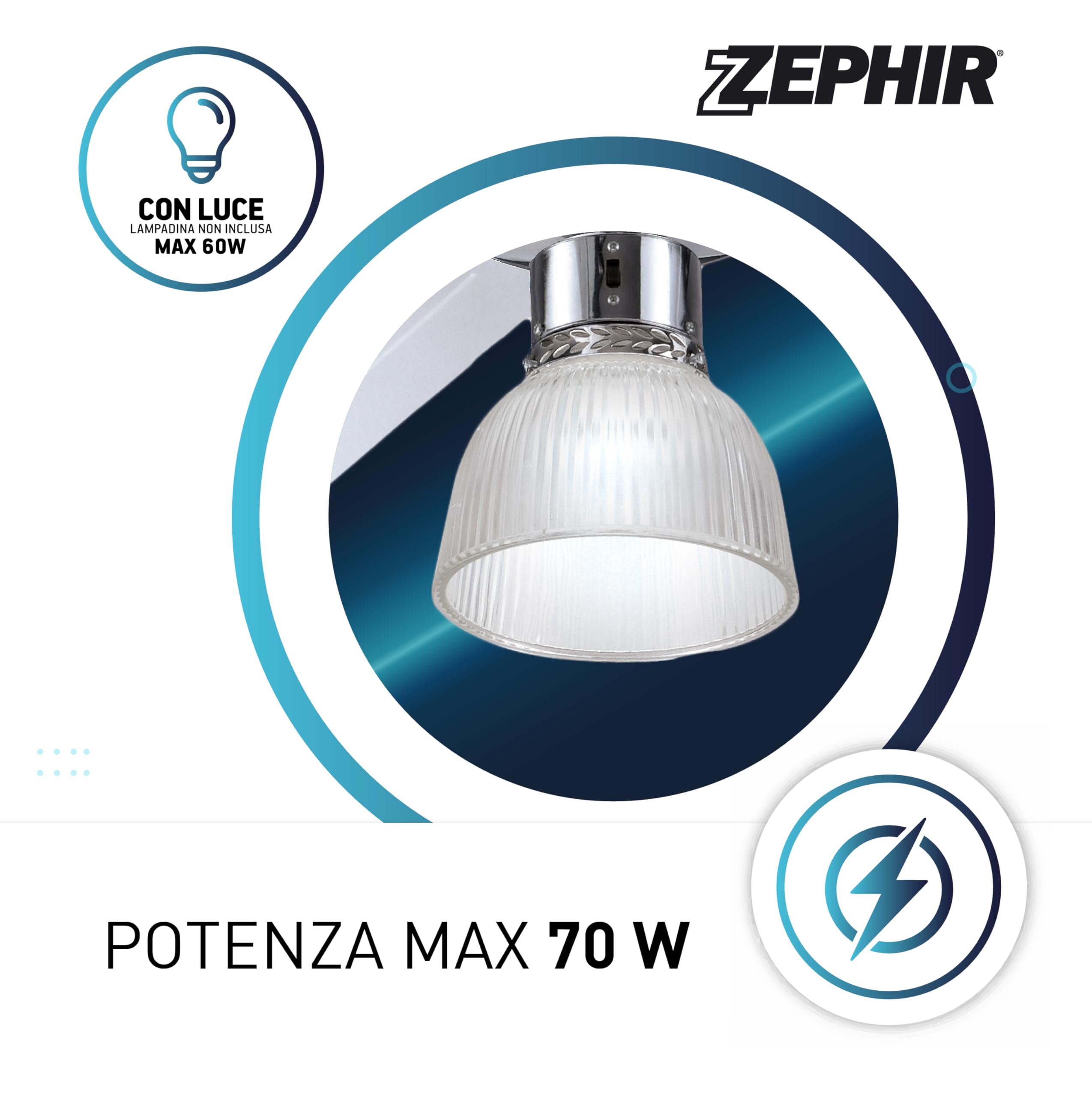Zephir ZFS3121X Ventilatore da Soffitto in Metallo con Lampada, Argento