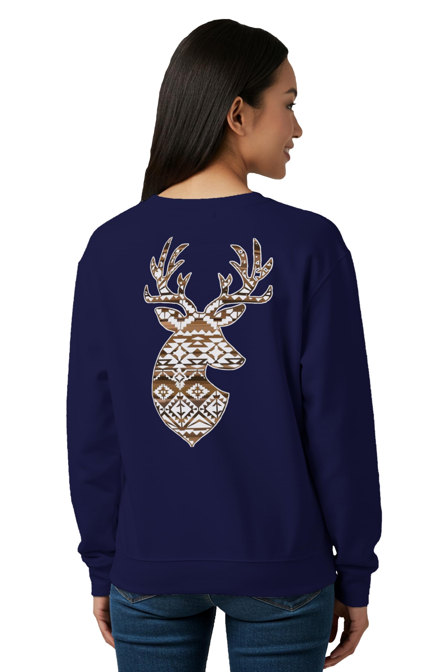 Womens Sweatshirt Geometric Deer Graphic Printed Full Sleeve Stylish Round Neck Pullover Cotton Blend Winter Gen Z Sweatshirt-image-34