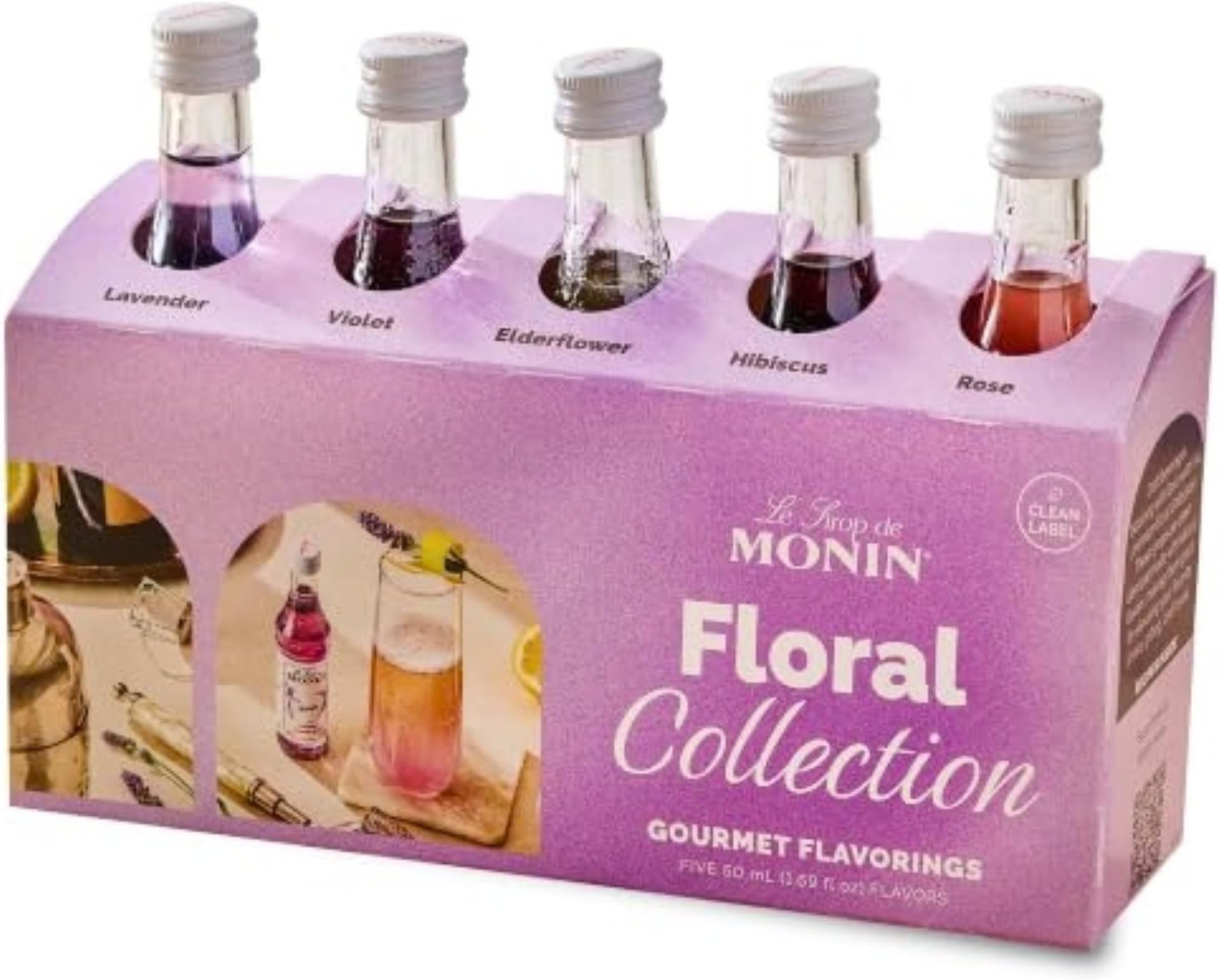 Gourmet Flavorings Floral Collection, Great for Cocktails, Lemonades, Teas, & Sodas, Gluten-Free, Dairy-Free, (Violet, Lavender, Rose, Hibiscus, & Elderflower) | 50 ml Per Bottle