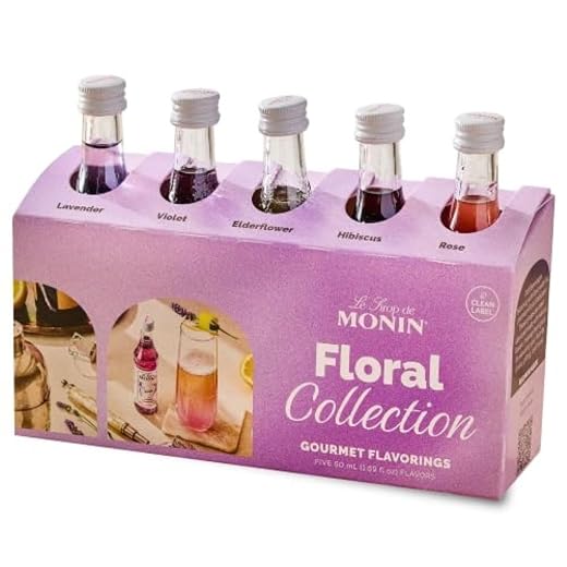 Monin - Gourmet Flavorings Floral Collection, Great for Cocktails, Lemonades, Teas, & Sodas, Gluten-Free, Dairy-Free, (Violet, Lavender, Rose, Hibiscus, & Elderflower) | 50 ml Per Bottle