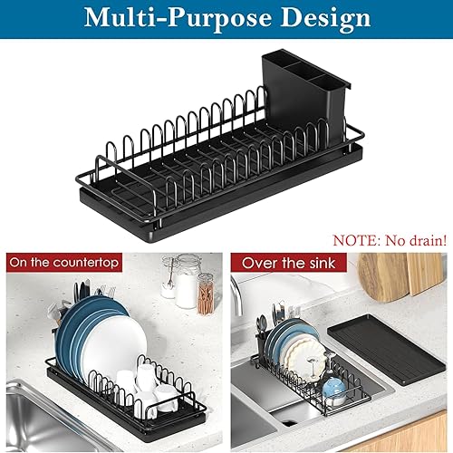 Miniatura 2 de Escurridor de platos pequeño, estante compacto para secar platos con alfombrilla de silicona, escurridor de platos, organizador de platos para