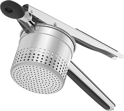GloTika Large 15oz Potato Ricer, Heavy Duty Stainless Steel Ricer for Mashed Potatoes, Sweet Potato Masher Kitchen Tool with Ergonomic Handle, Press and Mash Kitchen Gadget, Black
