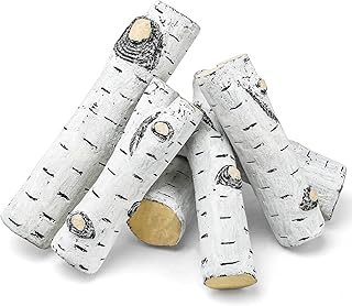 Utheer Gas Fireplace Logs Set Ceramic White Birch, Fireplace Decorative Ceramic Wood Log Set for Gas Fireplace Indoor Inserts, Vented, Propane, Electric Gas Fireplaces, Outdoor Firebowl, 6pcs, Large