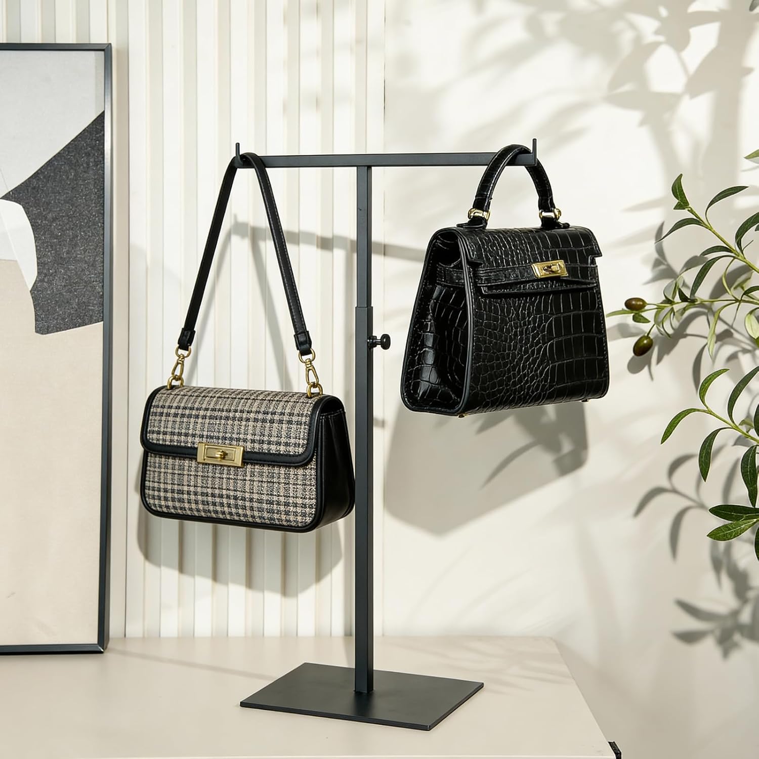 Purse Display Stand Jewelry Towers - 2 Pack Purse Stand Handbag Bag Display Black Tabletop Stainless Steel Hook Hanging Jewelry Stands for Necklaces Organizer Adjustable Height Home Store Boutique - Image 7