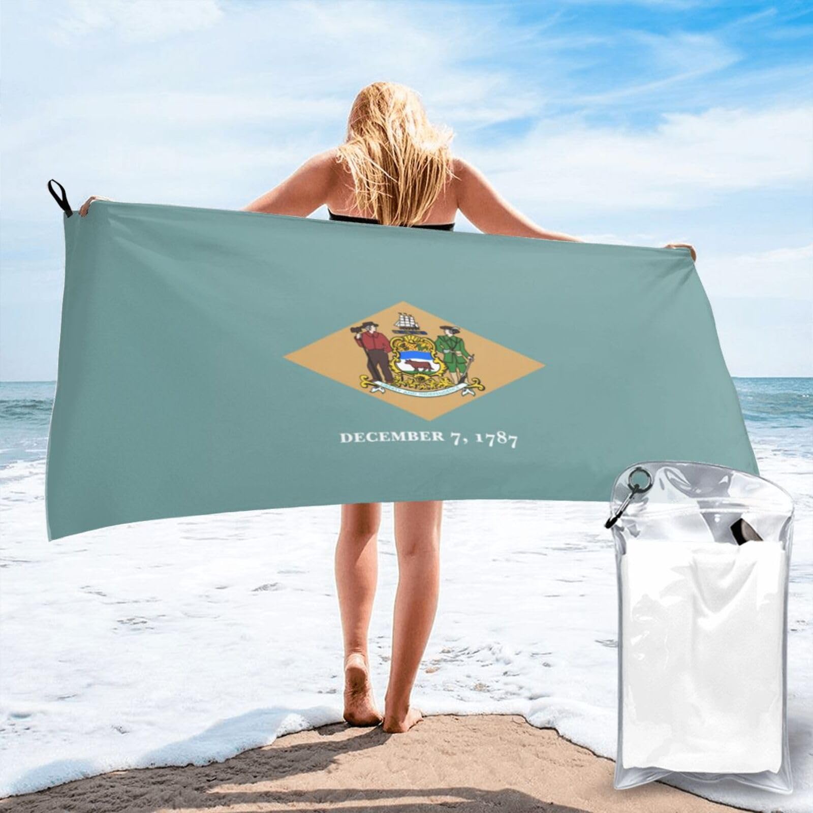 JBJGKHLP Flag Of Delaware Print Quick Dry Portable Towel For Beach Camping Hiking Yoga Fitness Outdoor Adventures