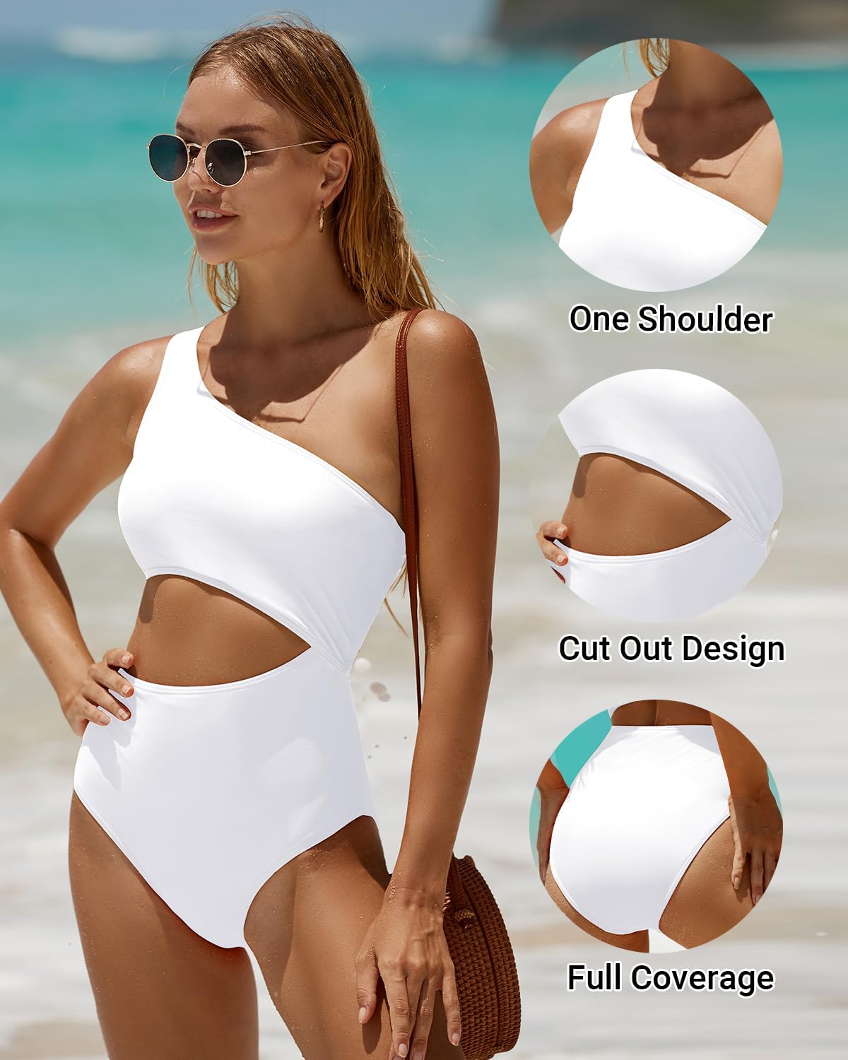 Women's One Piece Swimsuit- One Shoulder Bathing Suit Cutout Tummy Control Swimwear - Image 4