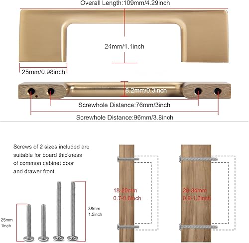 Miniatura 2 de TUNNY Paquete de 10 manijas clásicas de gabinete de 3 pulgadas2.992 in de distancia entre tornillos de bronce champán, manijas de hardware para