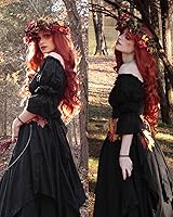 Vista 50 de NSPSTT Vestido victoriano, disfraz renacentista para mujer, vestido de bruja gótico, vestido de boda medieval