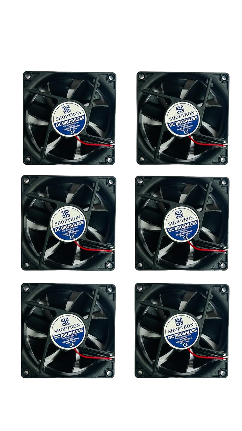 PACK OF 6 – CPU Cooling Fan Cooler, 3-Inch Round, 12V DC, 80 * 80 * 25MM Black