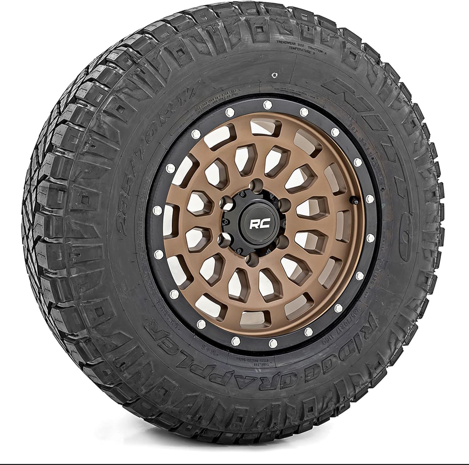 Rough Country 87 Series 17x8.5 Bronze Aluminum Wheel with Black Ring & Simulated Beadlock - 5x4.5 Bolt Pattern, +0mm Offset, Durable One-Piece Rim for Trucks & Jeeps