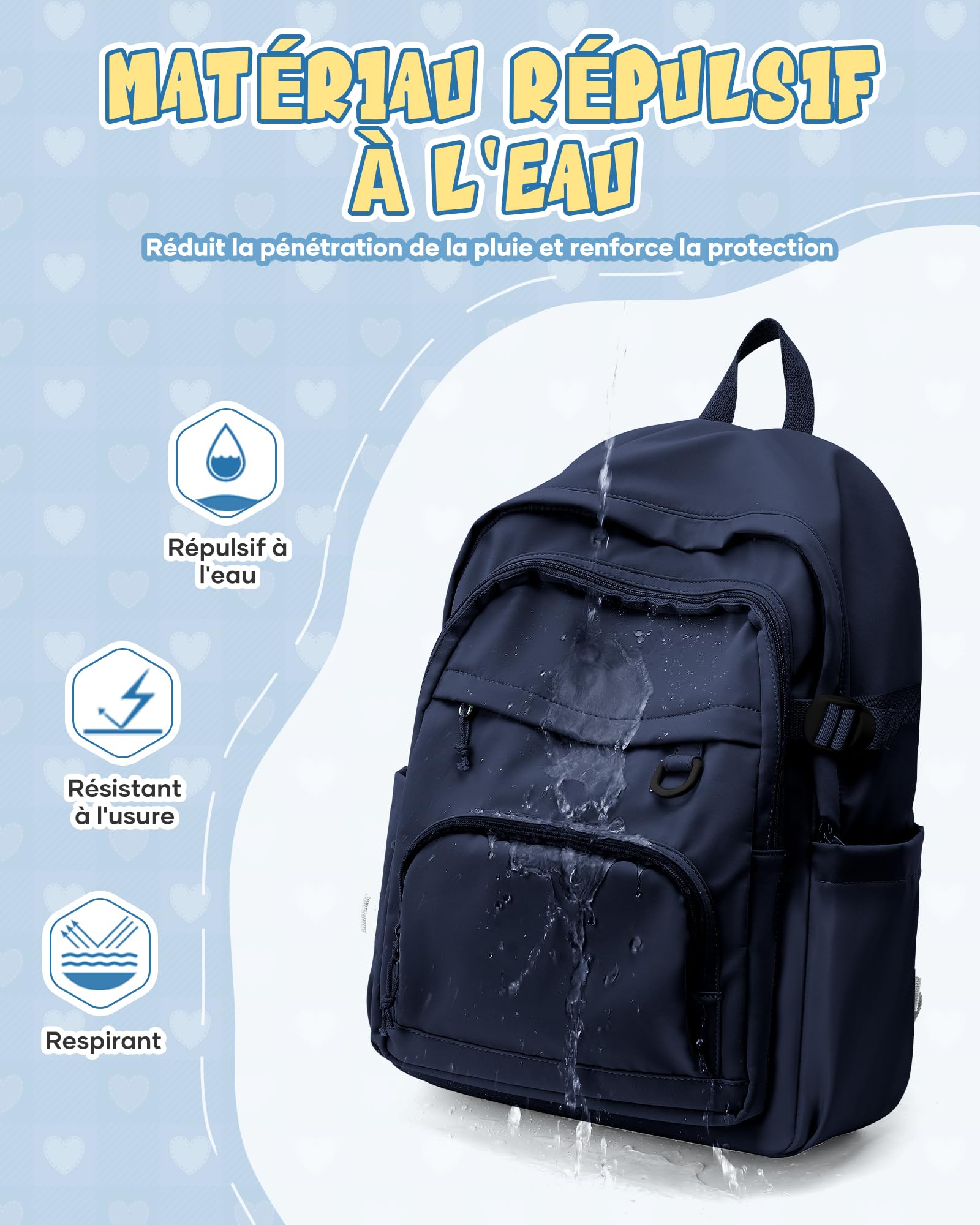 Sac à Dos College Homme Femme, Résistant Cartable Garcon Fille, Sac à Dos Scolaire Adolescents, Sac a dos avec Multi-poches, Loisir Unisexe Zaini Backpack,Bleu Foncé