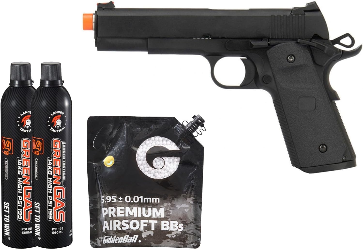 Army Armament Full Metal 1911 R26 Airsoft Pistol Full Package with 12 kg Oil Green Gas, 3000 Counts of 0.25g BBS