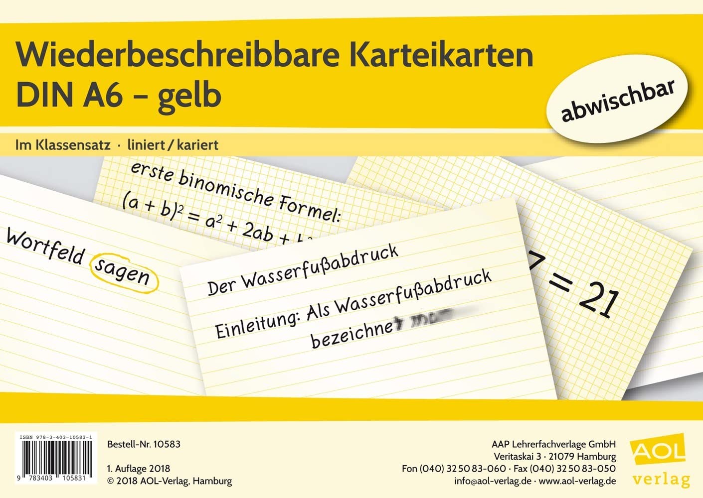 Fiches réutilisables DIN A6 jaunes flashcard effaçable note