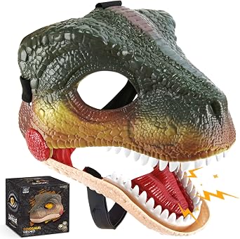 Dinosaur Mask Dino Masks Moving Jaw Halloween Decorations Dinosaur Costume Mask Carrying Sound Effects Dinosaur Party Decorations for Kids Adult Velociraptor Masks for Dinosaur Party