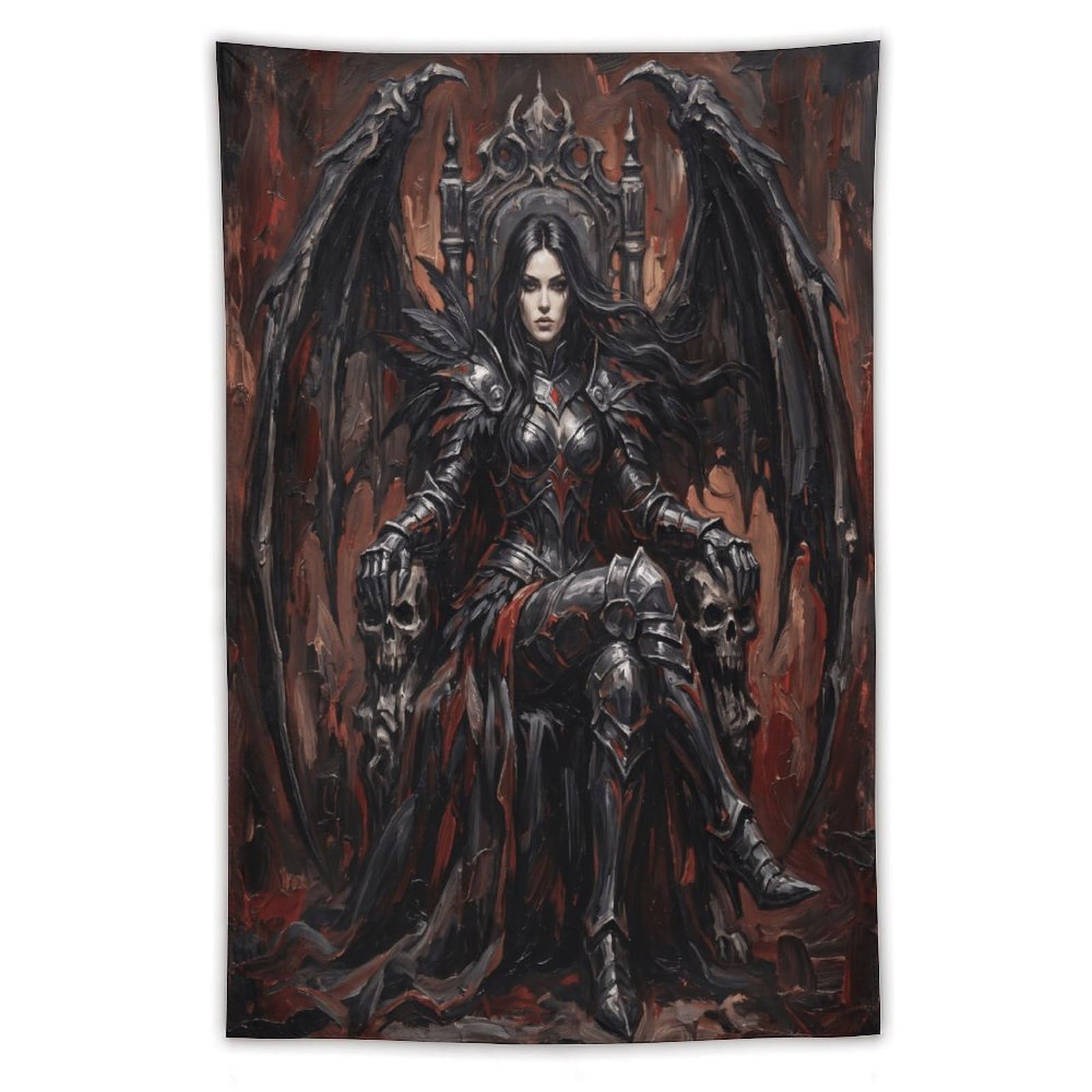 W7C8U2X3 Armored Dark Queen Throne Wall Tapestry, Detailed Illustration