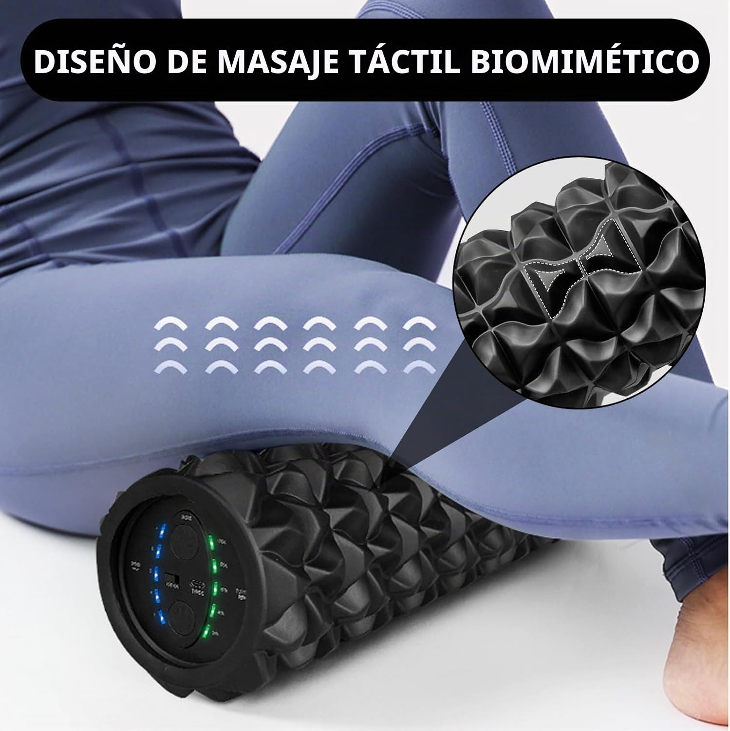Rodillo Masaje Muscular, Rodillo de Espuma Eléctrico para Fascia con Vibración de 5 Niveles Masaje Muscular Recargable Vibración Profunda Intensa de Espuma para Tejidos