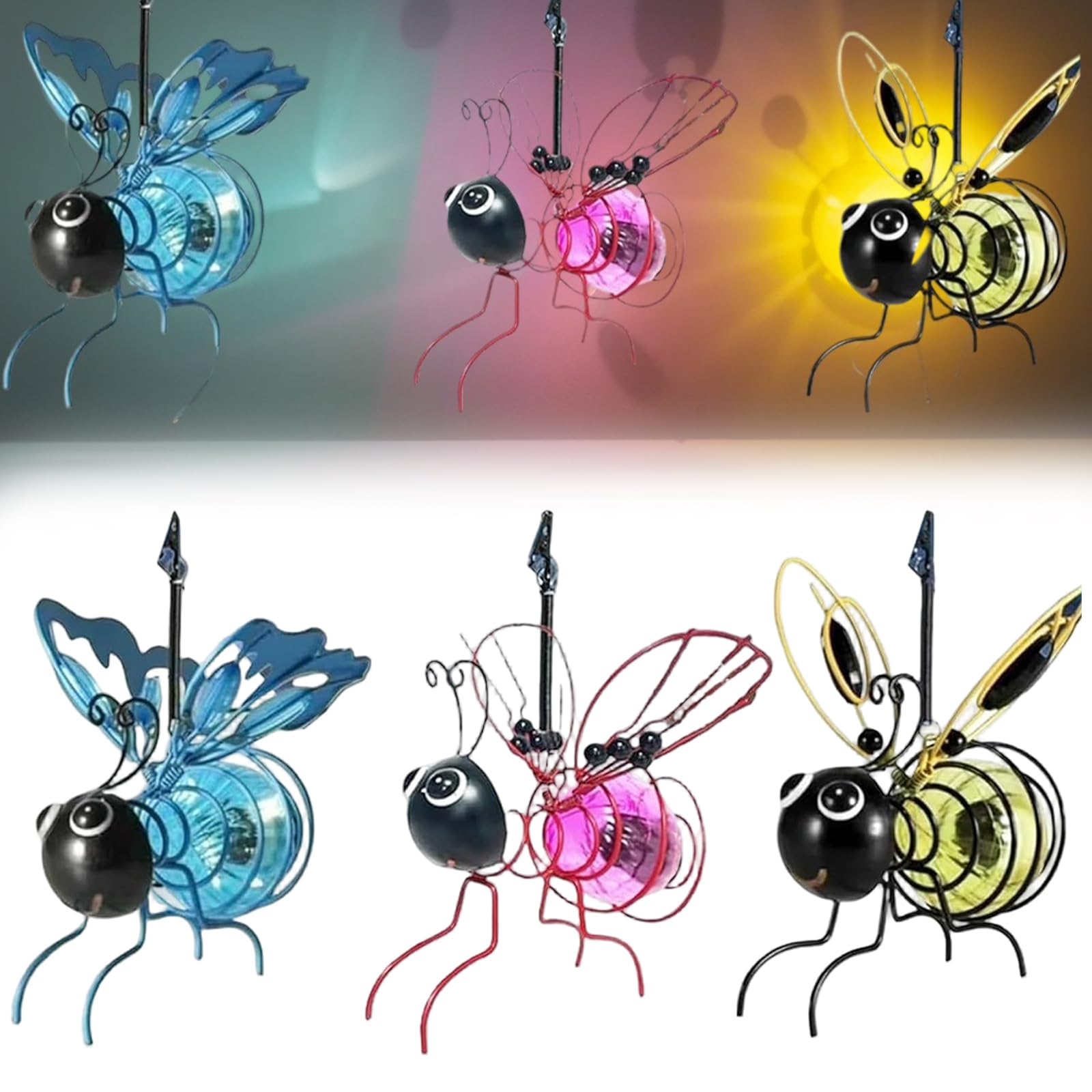 Veesper 3Pcs Hanging Solar Bee Lights Outdoor, Simulation Luminous Cute Animal Statue Lamps for Party, Festivals, Garden Decor, Birthday