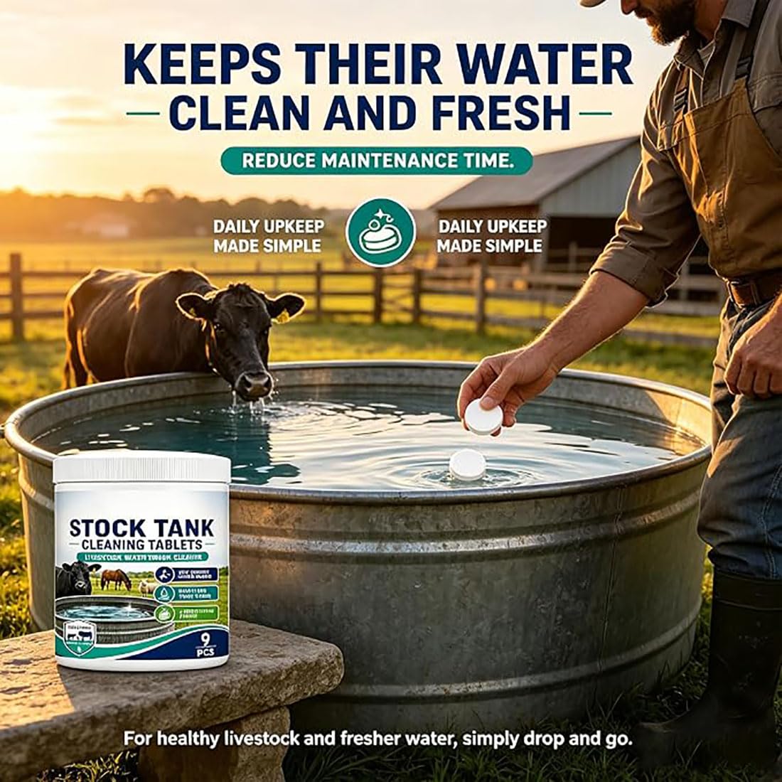 Fast-Dissolving Livestock Water Tank Cleaning Tablets, Stock Tank Care (3PCS)