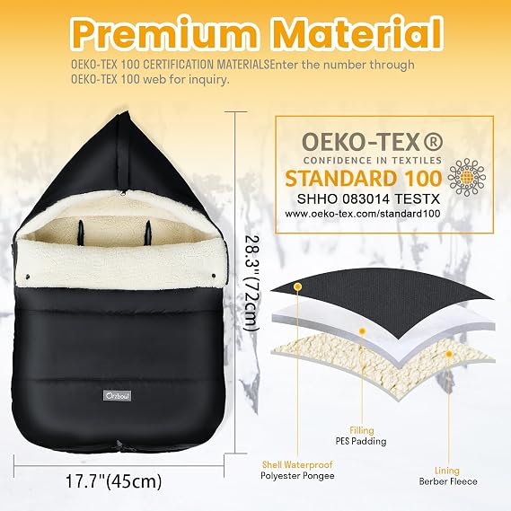 Ivywind Winter Car Seat Cover with Convertible Hood for Baby, Black