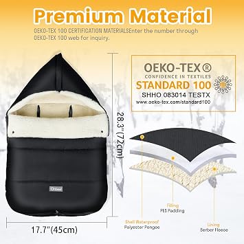 Ivywind Winter Car Seat Cover with Convertible Hood for Baby, Black