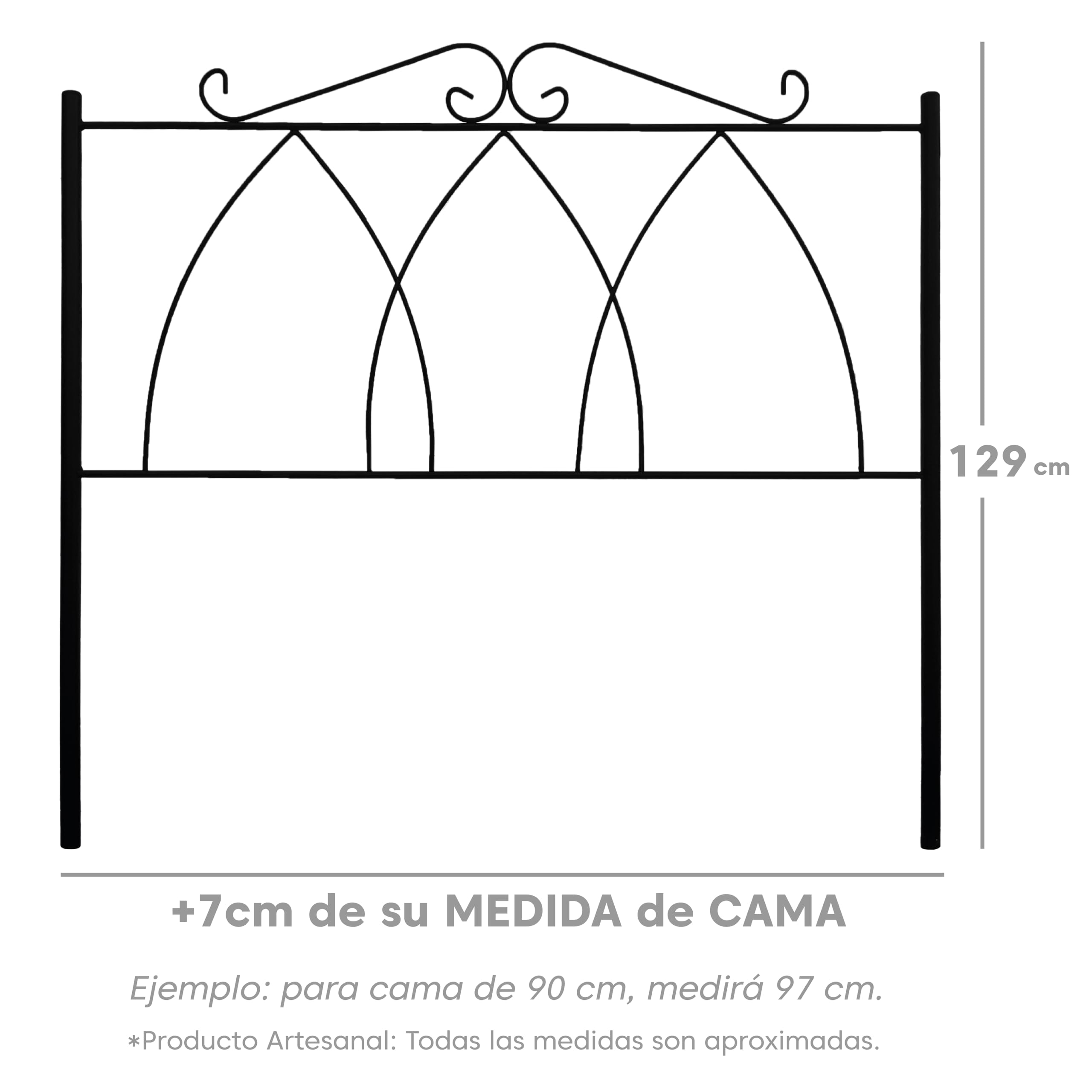 Cabecero Forja Córdoba, Cabezal para Cama, Cabecero, Cama Matrimonio e Individual, Cama De Hierro, Cabezal Forja, Cabecero Juvenil, Hecho En España (Negro, 150 cm)