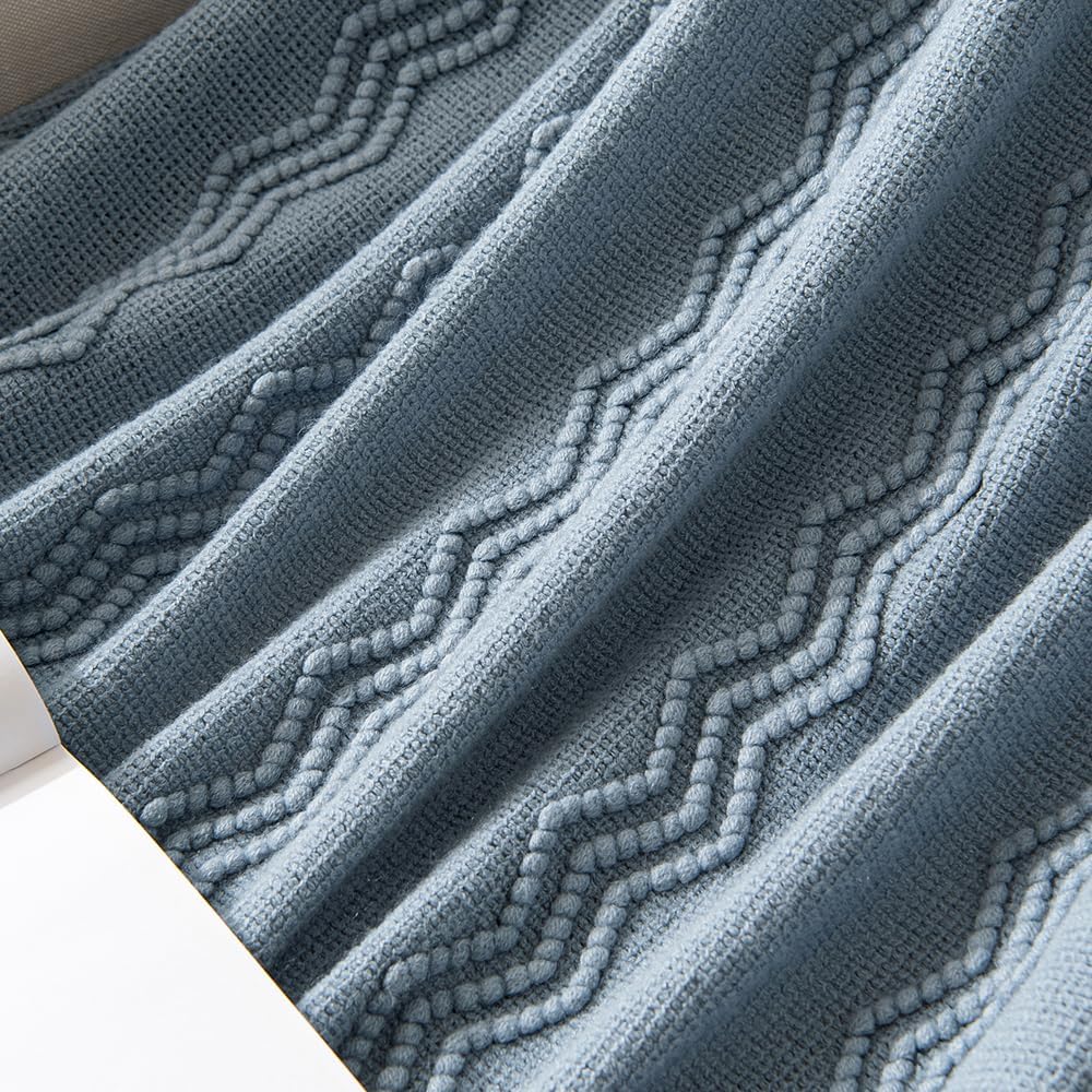 MIULEE Dusty Blue Cozy Knitted Throw Blanket for Couch Textured Knit Blanket with Tassels Woven Acrylic Wave Pattern Boho Blankets for Sofa Bed Chair 50"x60" - Image 4
