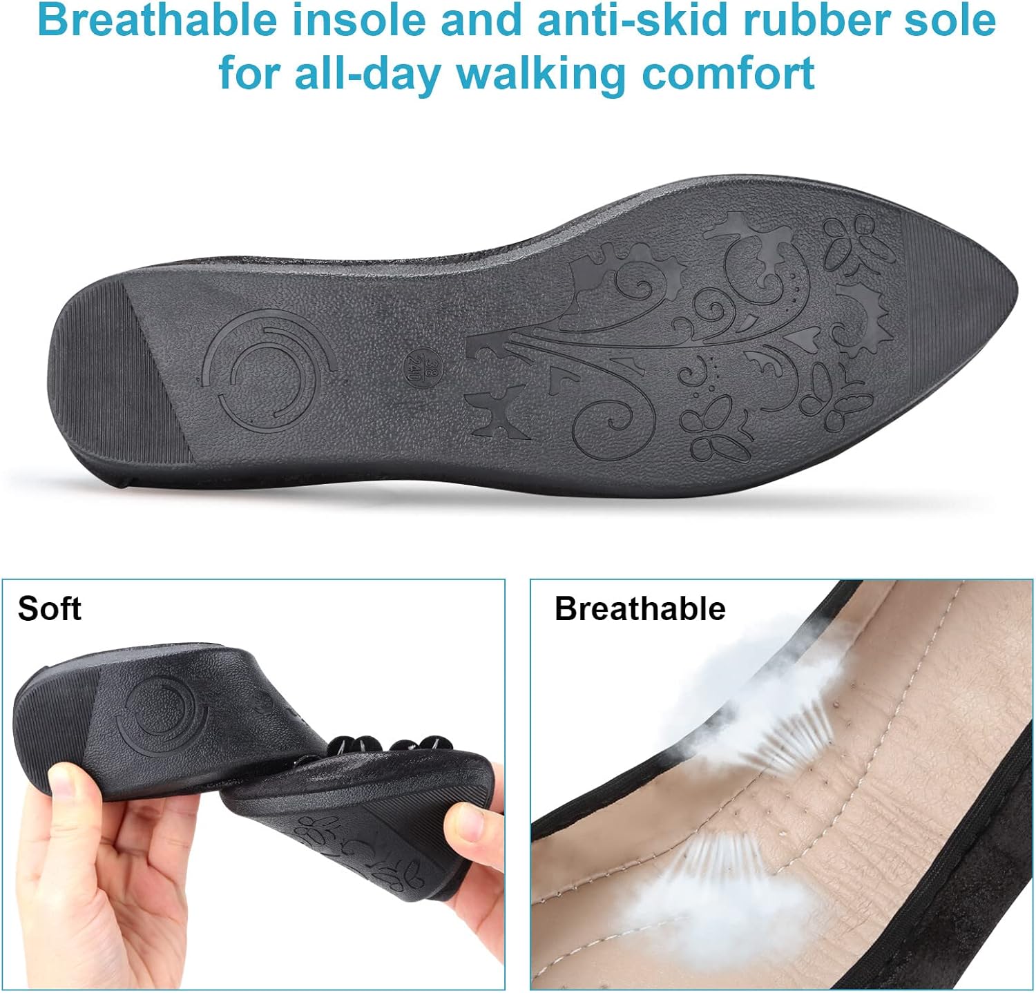 TABNIX Women's Ballet Flats Rhinestone Soft Wedding Ballerina Shoes Foldable Sparkly Dress Comfort Slip on Flat Shoes - Image 6