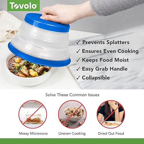 Miniatura 3 de Tovolo Cubierta para Microondas contra Salpicaduras de Alimentos, Pequeña (Azul) - Tapa de Protección contra Salpicaduras de Silicona Plegable y con