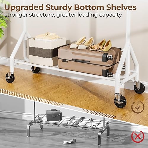Miniatura 36 de Perchero de ropa resistente con carga de 450 libras, perchero de metal para colgar ropa con ruedas y estantes resistentes, estante portátil