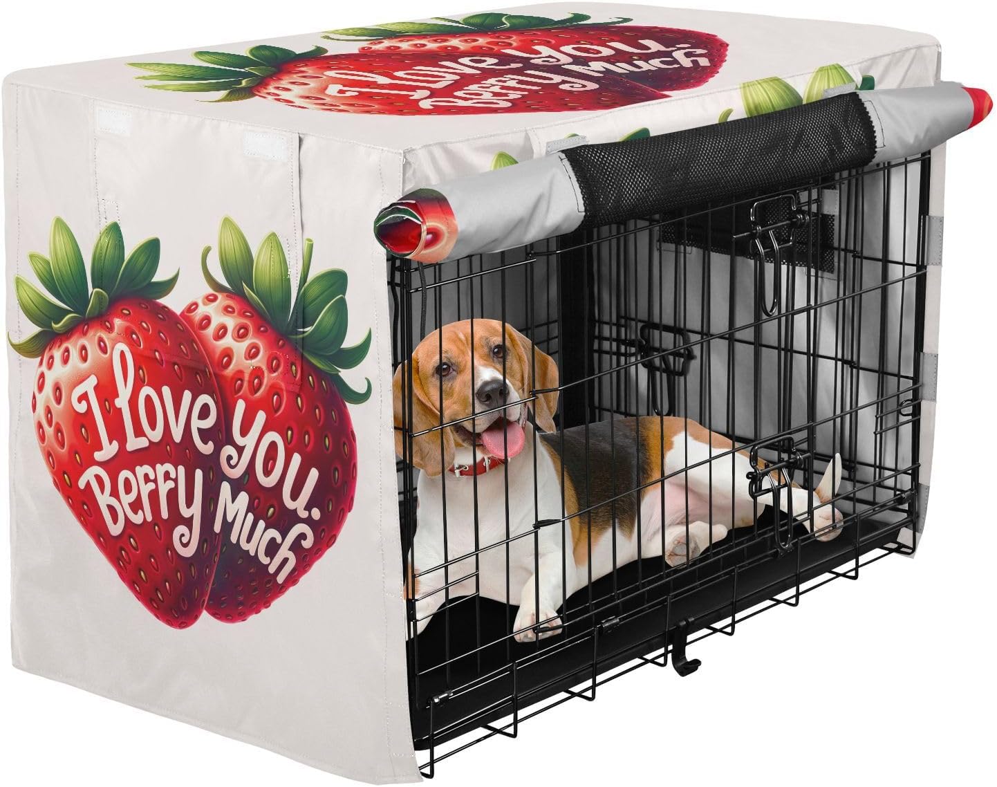 Cute Strawberries Dog Crate Cover Roll-up Sides, Covers for Pet Cages, X-Large