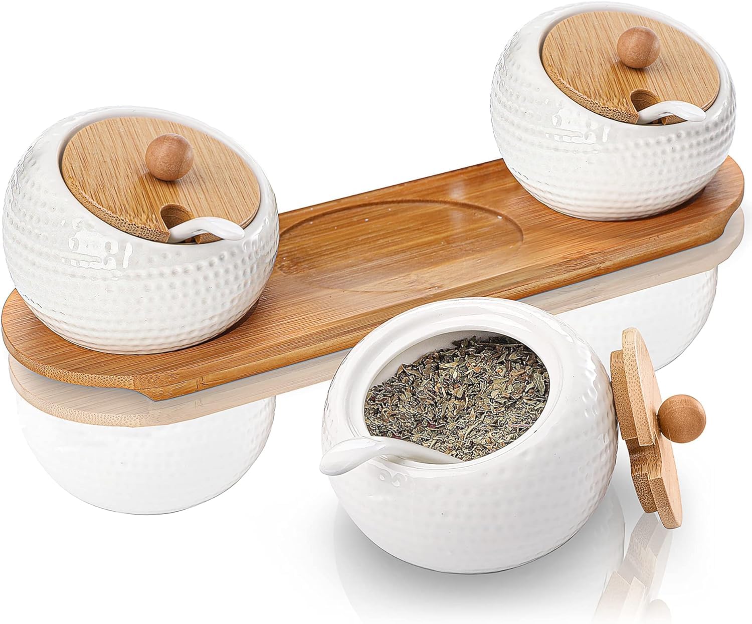 Krivety Porcelain Condiment Jar Spice Container With Lids-Bamboo Cap Holder Spot,Ceramic Serving Spoon,Wooden Tray Best Pottery Cruet Pot For Your Home,Kitchen,Counter. White,170 ML, Pack of 3 (B0CVFWDXZQ) Amazon Price History, Amazon Price Tracker