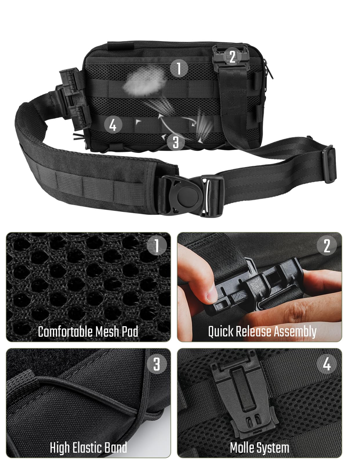 TACTICAL_GEEK Cache L3 EDC Leichter Sling Bag Chest Crossbody Bag für Herren Damen, Kompakt Bauchtasche, Verstellbarer Schultergurt Umhängetasche, Schultertasche Brusttasche für Reise Schule Wandern