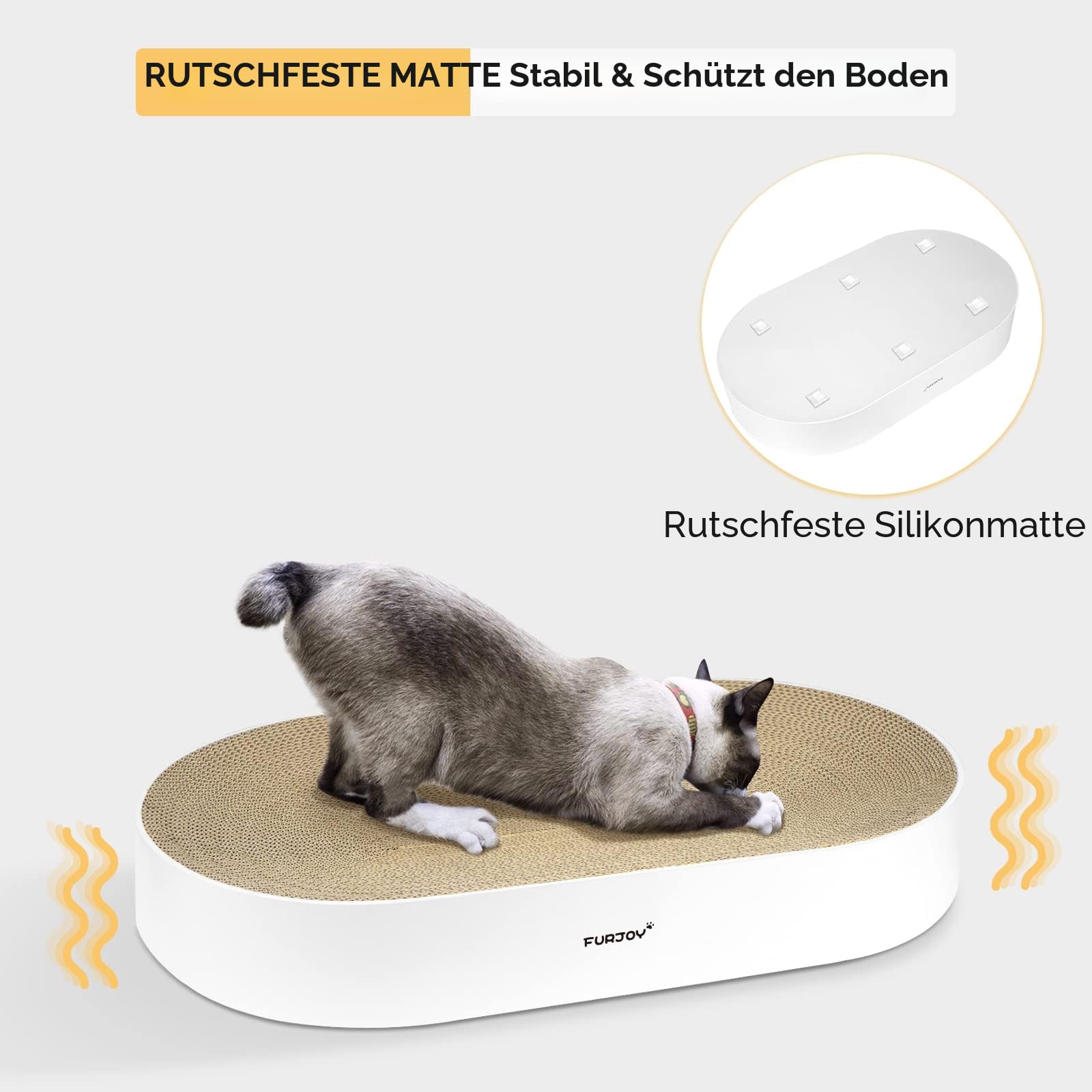 Katzen Kratzbrett, 63 x 35 x 10 cm, Ovale Kratzmöbel, Kratzmatte, Lounge, Kratzschale für Katzen mit Katzenminze [ Home Clean Design mit Kratzbox]