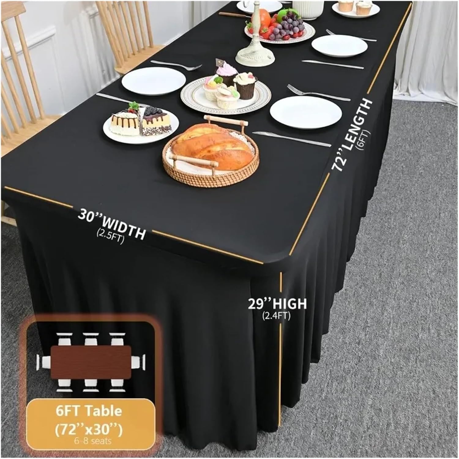 Table Skirts 6ft Rectangle Wrinkle Resistant Clothes Ruffles Elastic Cover for Banquets Party Weddings