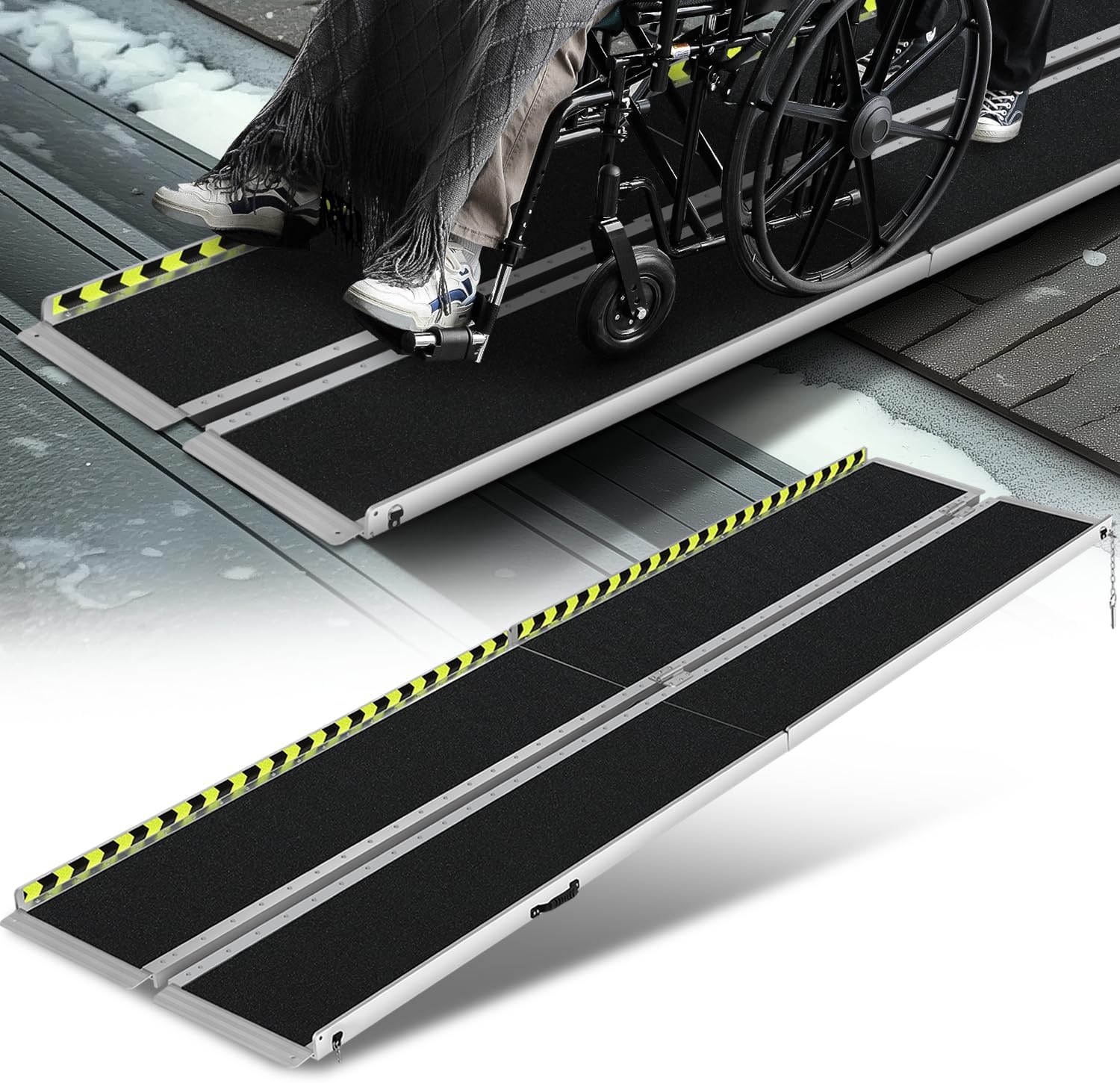 Auto Dynasty Wheelchair Ramp 10FT, Portable Folding Aluminum Wheel Chair Threshold Ramps for Home Steps Doorways, 800Lbs Capacity, 29Inch Width, Metallic/Black
