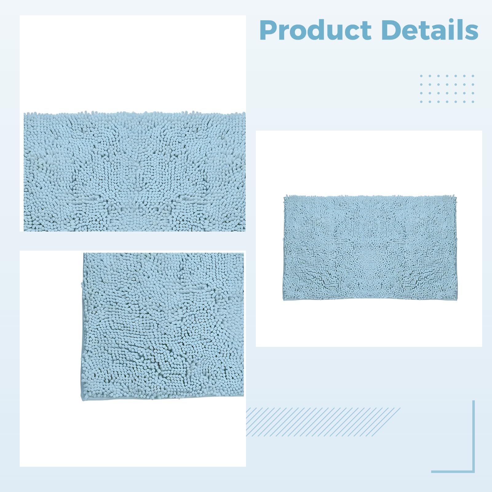 Juego de 3 alfombras de baño de microfibra de felpilla azul cielo, incluye tapetes grandes de 31 x 19 pulgadas, 19 x 19 pulgadas en forma de U y 15.5 x 23 pulgadas, antideslizantes, ultrasuaves y