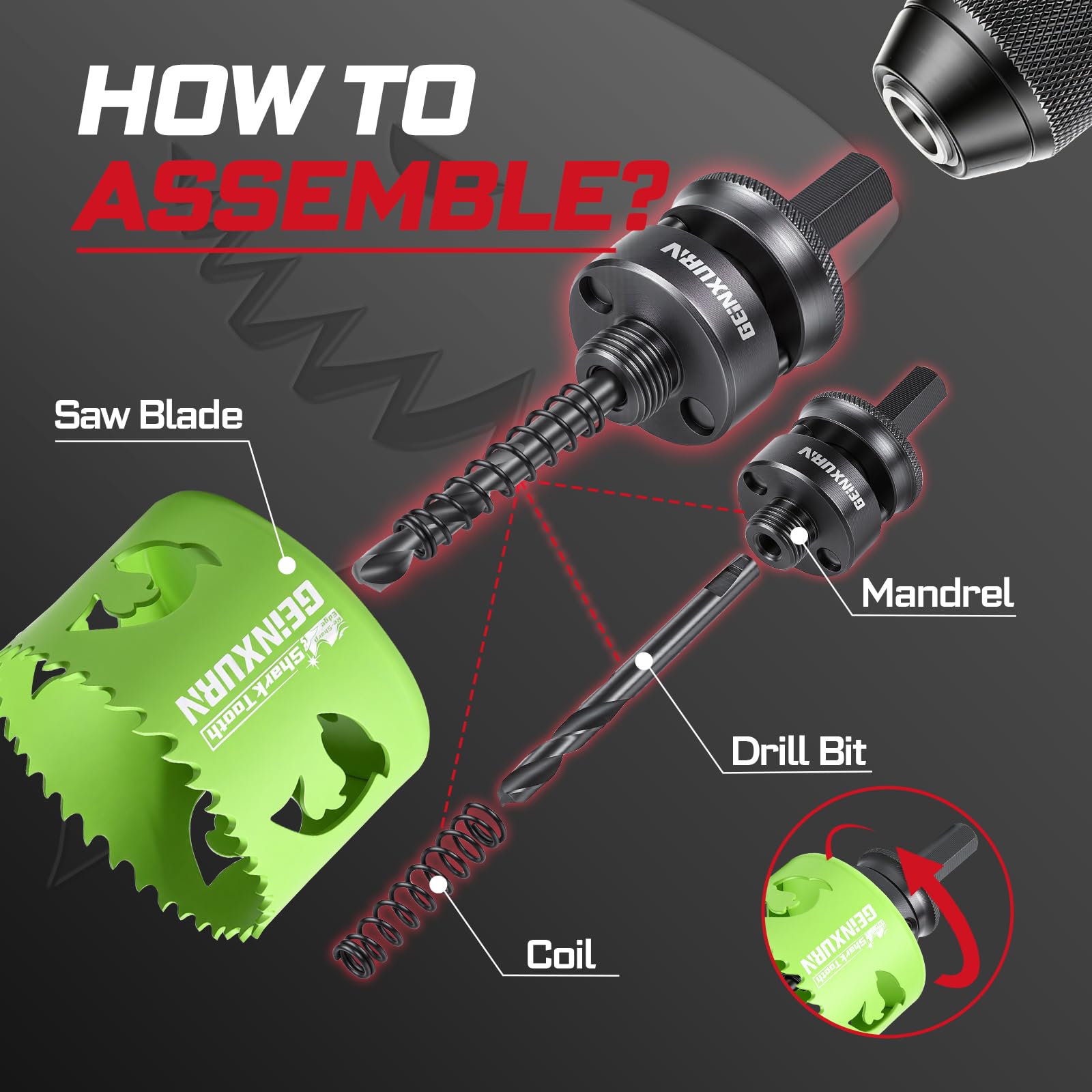 Geinxurn 2-1/2 in(64mm) Hole Saw Set, HSS Bi-Metal Hole Cutt -7