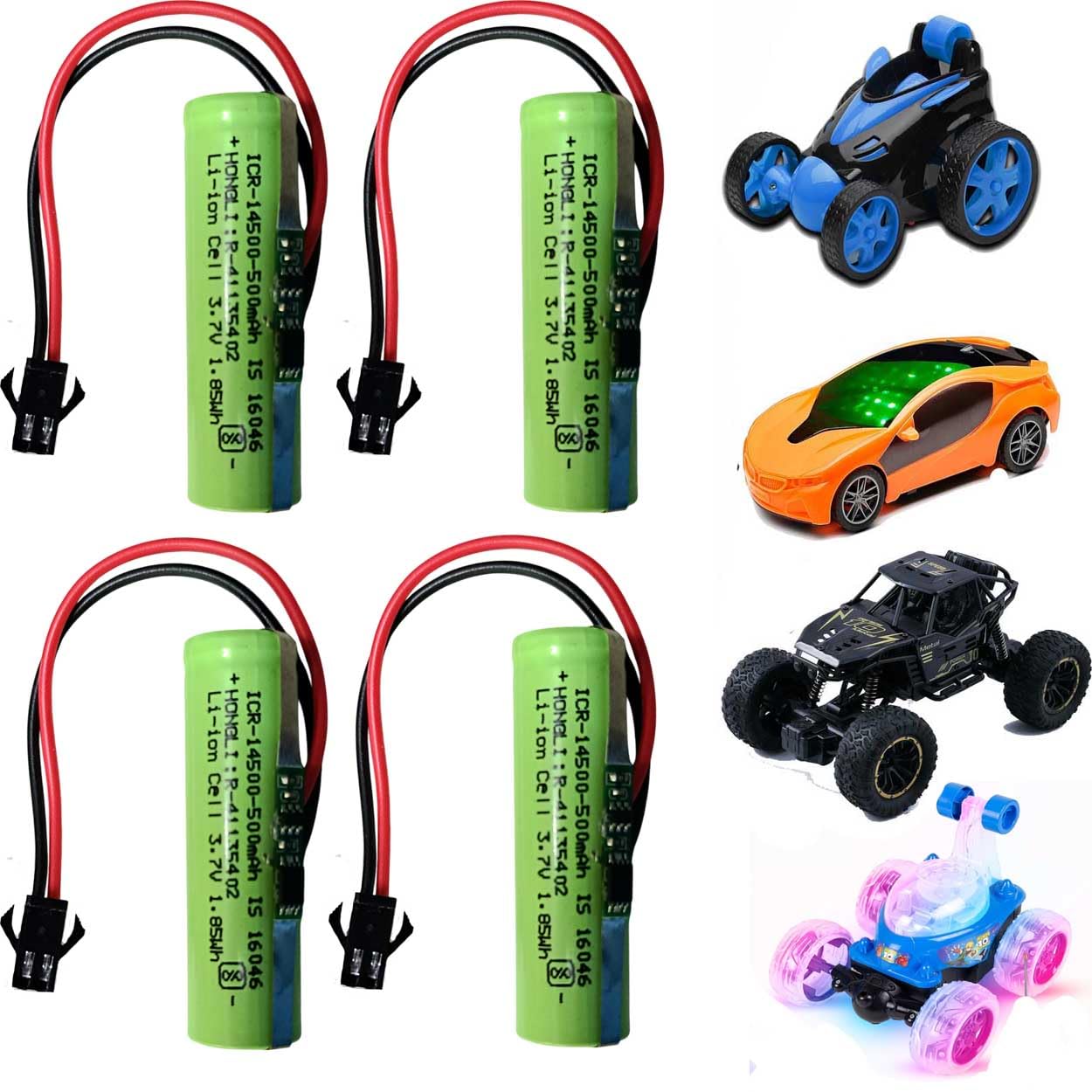 Toy Battery-Pack 3.7 Volt 600mAH RC Toy Car Battery SM-2P Plug for RC Cars, Trucks, Stunt Vehicles Battery BMS Module Inbuilt (4, Pack-of-4)-image-49