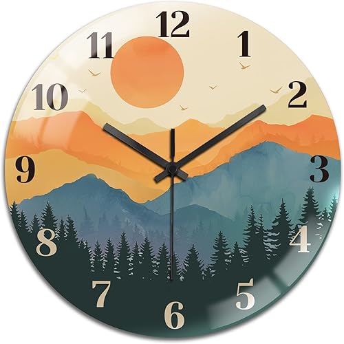 Miniatura 14 de peacoblue Relojes de pared con pilas, 12 pulgadas, reloj de pared redondo de cristal de café, sin tictac, para cocina, sala de estar, comedor,