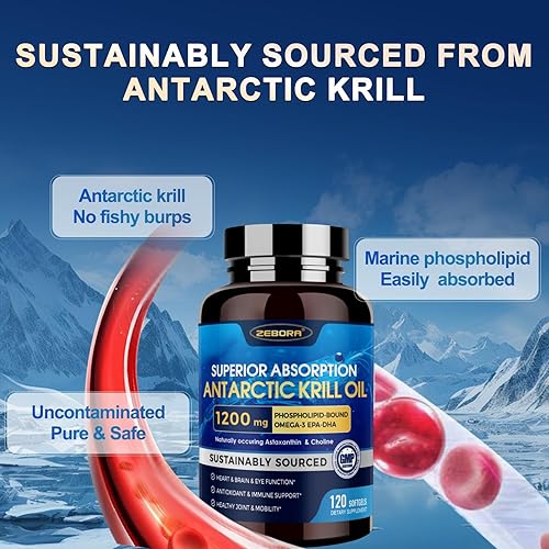 Miniatura 7 de Aceite de krill 1200 mg Omega 3 Suplemento, aceite de krill Omega 3 con alta absorción EPA, DHA, astaxantina y fosfolípidos, apoya la salud del