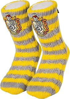 Harry Potter Hufflepuff - Forro de piel sintética, antideslizante, cálido y cómodo, color amarillo/gris, talla única, Amarillo Gris Amarillo Gris Amarillo Gris, Talla única