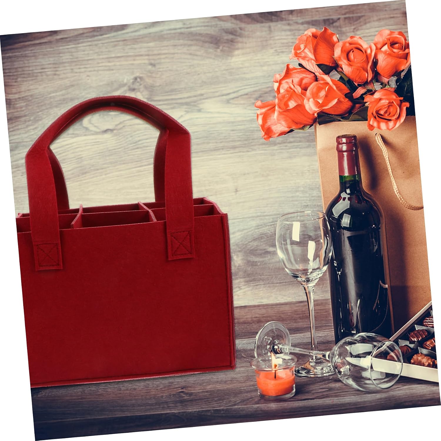 ABOOFAN Beach Wine Tote Bag Bottle Holder Felt Pouch for Wine Storage Portable Pouch