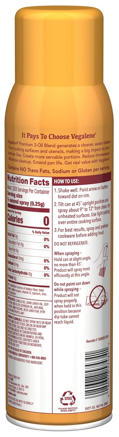 Vegalene Premium 3-Oil Blend Food Release Spray, 17oz Aerosol, 6-Pack