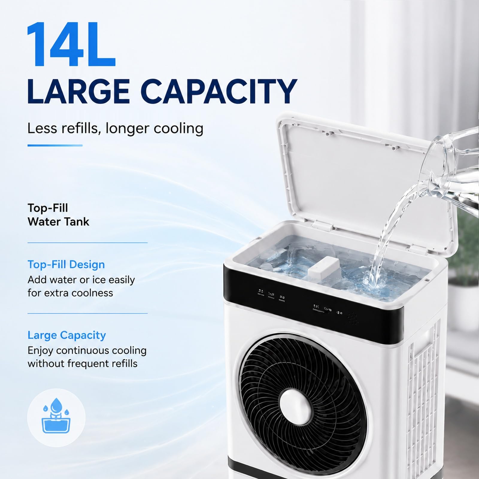 Enfriador de aire evaporativo de doble turbina con Depósito de 14 L