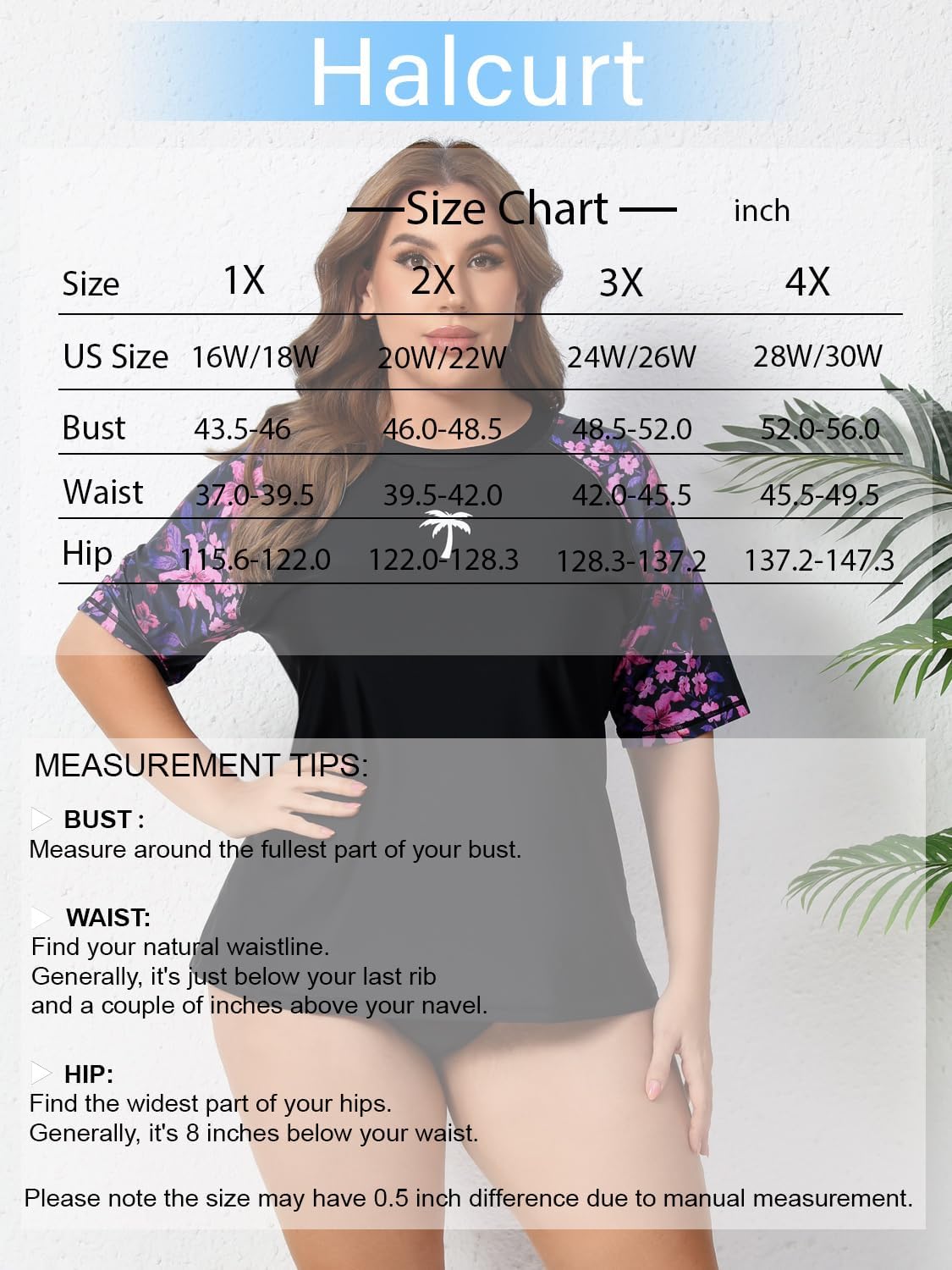 Halcurt Women's Plus Size Rash Guard Short Sleeve Swim Shirt with Built in Bra UPF50+ Sun Protection Swimsuit Top - Image 6