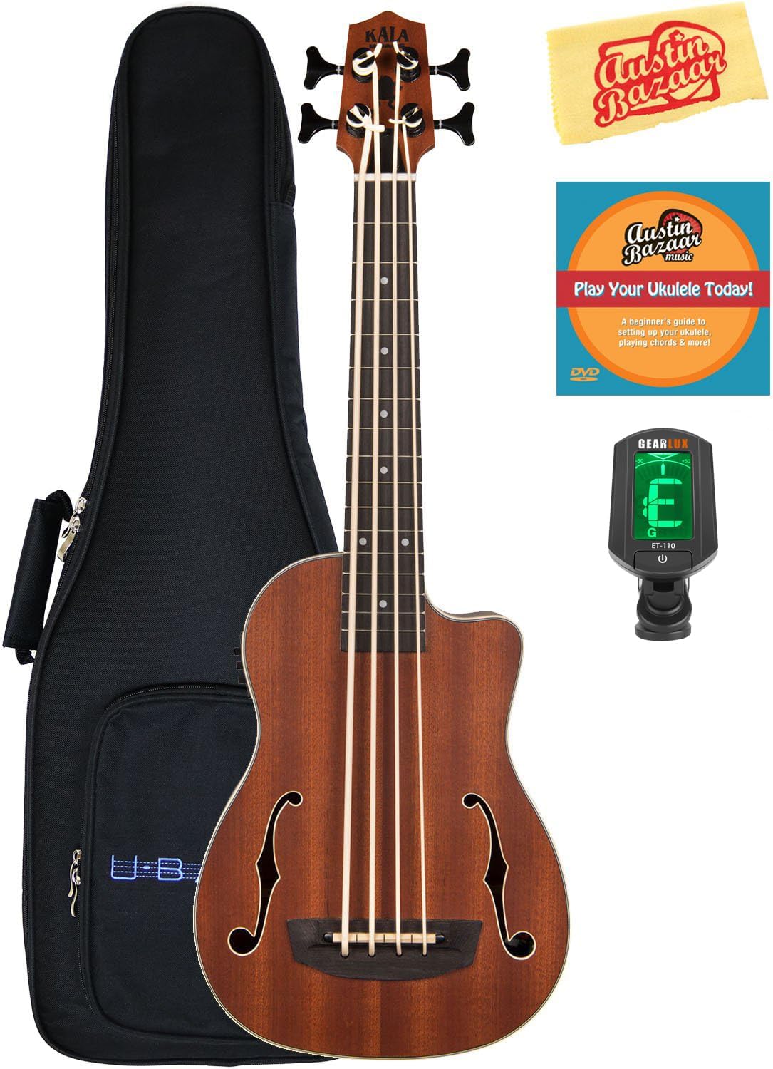 - Kala UBASS-JYMN-FS Journeyman Acoustic-Electric U-Bass Ukulele Bundle with Gig Bag, Tuner, Austin Bazaar Instructional DVD, and Polishing Cloth